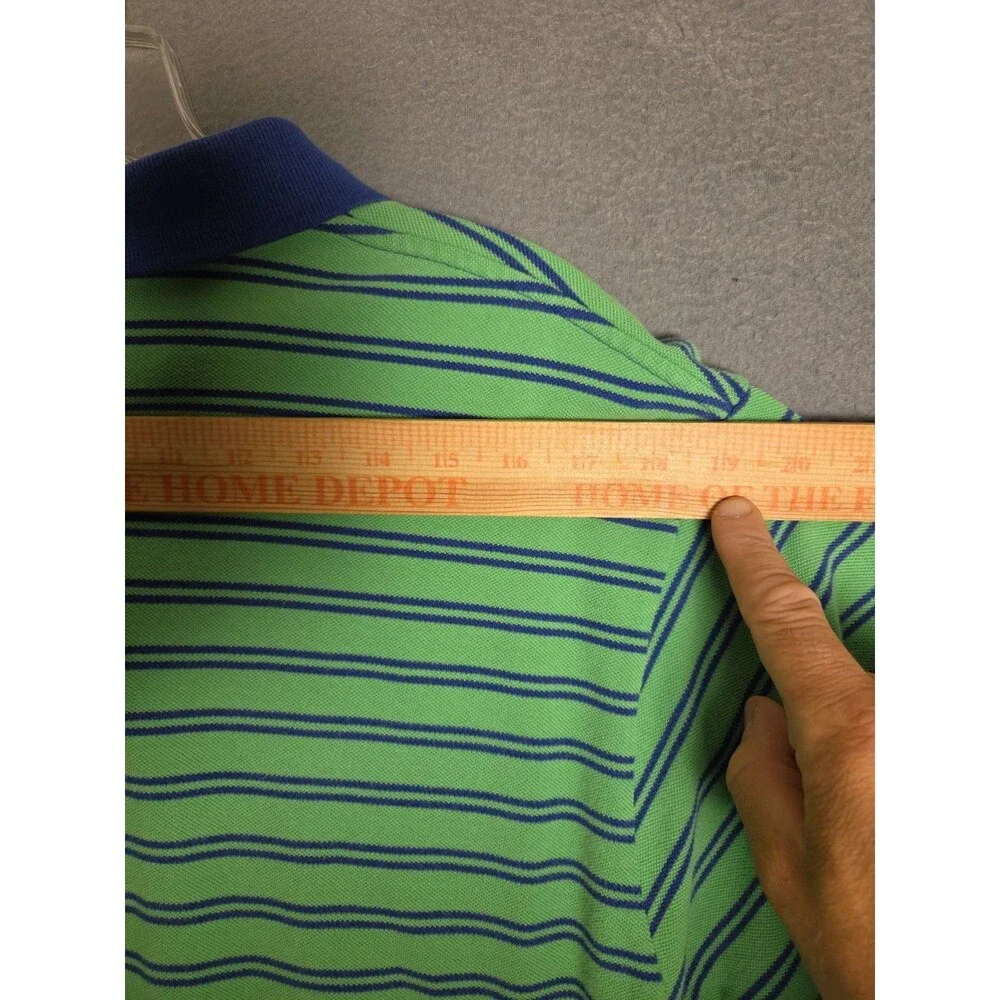 Vintage Polo Ralph Lauren Men's Lime Green and Navy Striped Polo Size LG Kanye